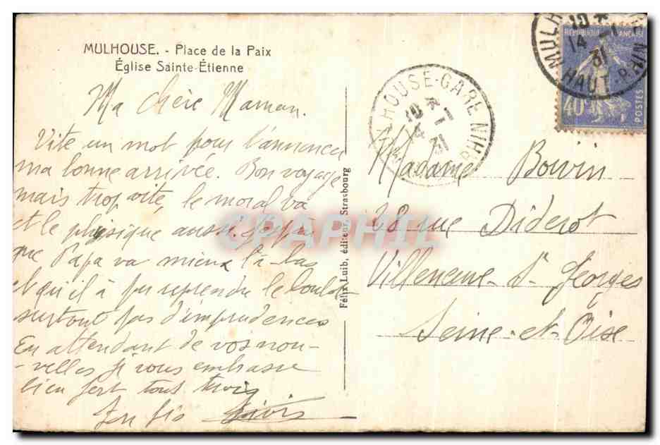 CPA Mulhouse Place de la Paix Eglise Sainte Etienne — Verso