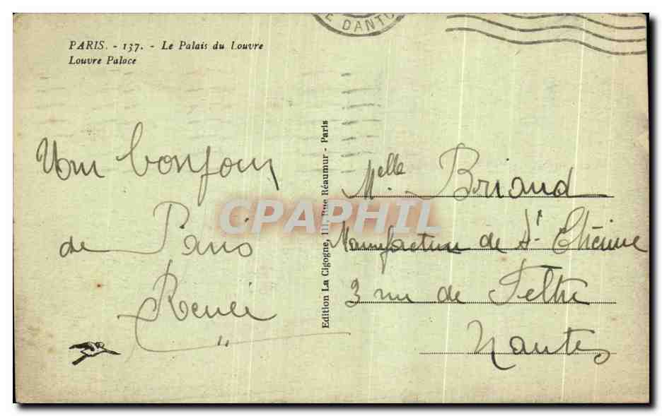 CPA Paris Le Palais du Louvre Palace — Rückseite