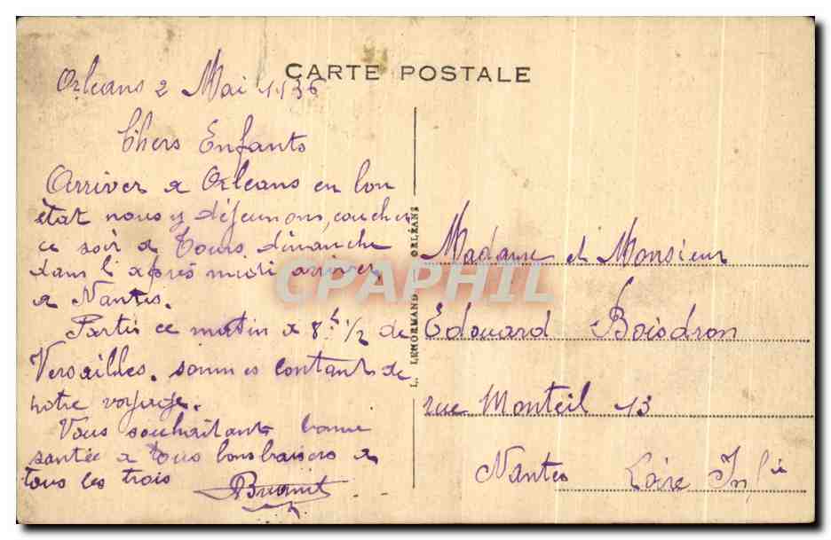 CPA Orleans Vue Generale — Verso