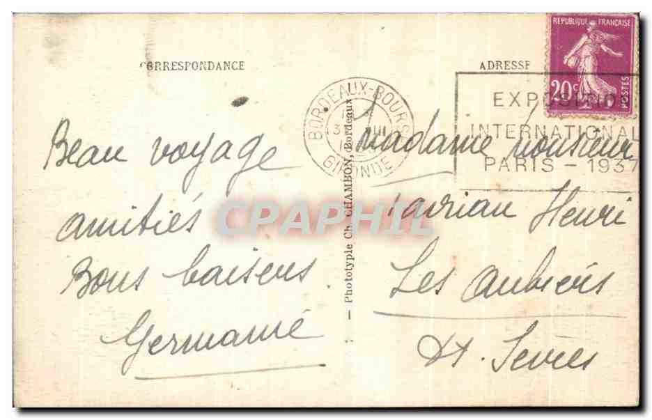 CPA Bordeaux Le Grand Theatre — Verso