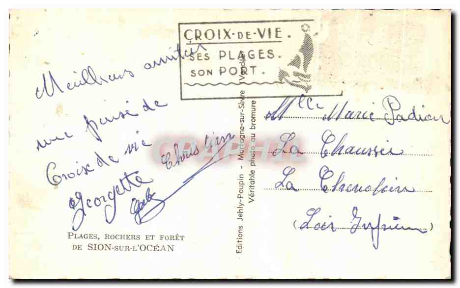 CPA Souvenir de Sion Plages rochers Et Fort De Sion sur L'ocean — Rückseite
