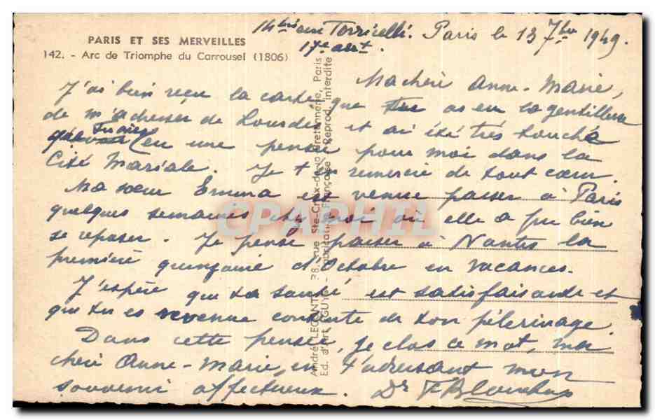 CPA Paris Et Ses Merveilles Arc de triomphe du carrousel  — Rückseite