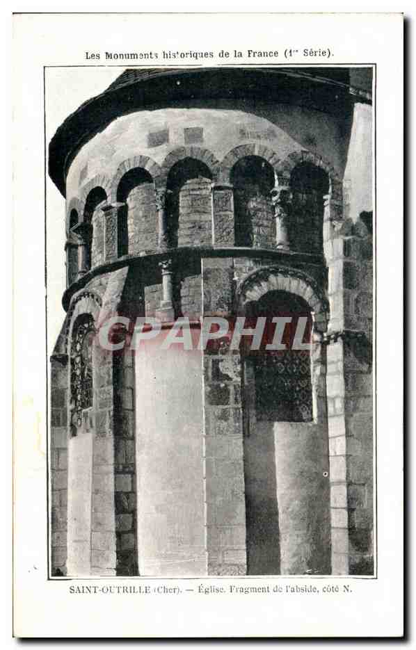 Saint-Outrille (Cher) — Église romane. Fragment de l'abside, côté N. — Les Monuments historiques de la France (4e Série).