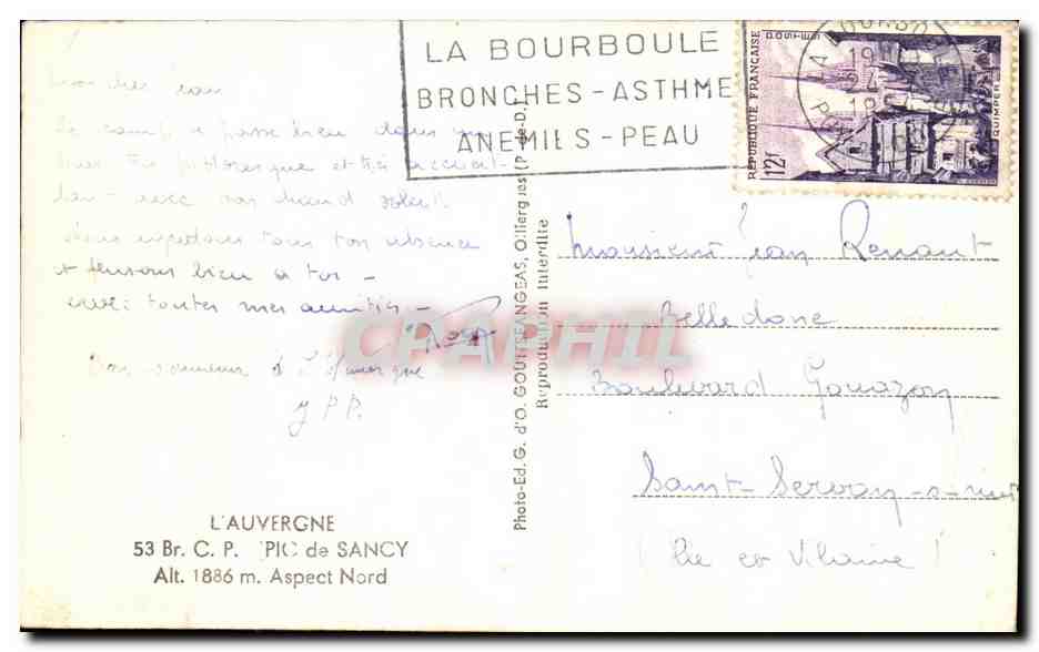 La Bourboule — Vue du Pic de Sancy — G.d'O. Photo-Ed. G. d'O. Ollier — Reverso