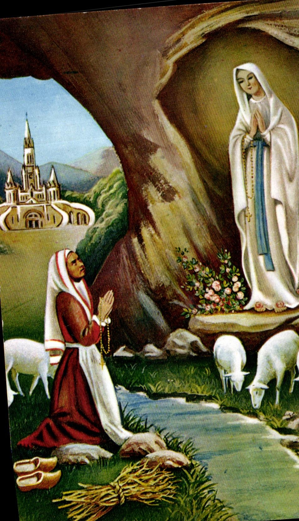 CPA Lourdes L'Apparition Moutons 