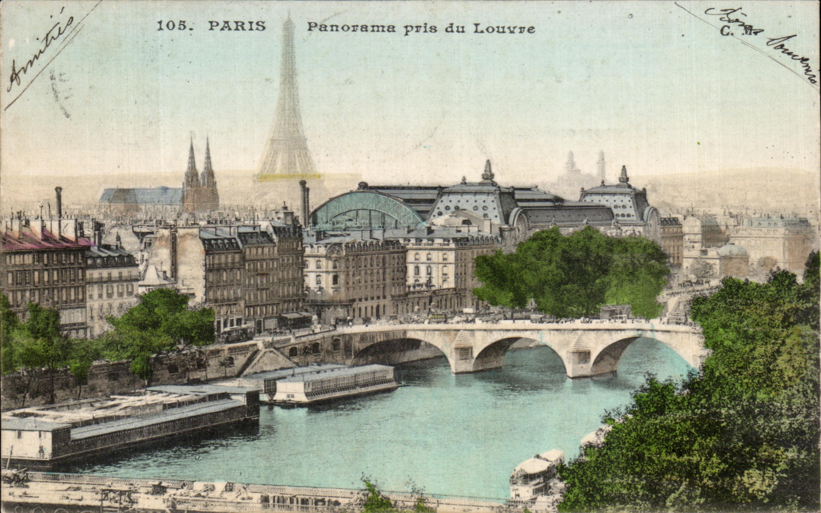 CPA Paris Panorama Pris du Louvre Tour Eiffel