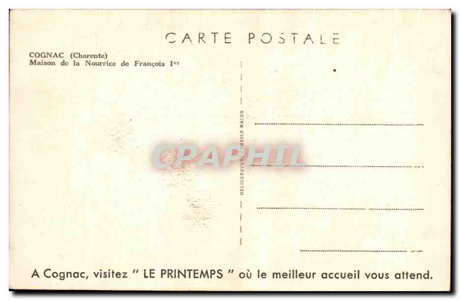 Cognac — Maison de la Nourrice de François 1er — Héliogravure Cimier Macon — Achterkant
