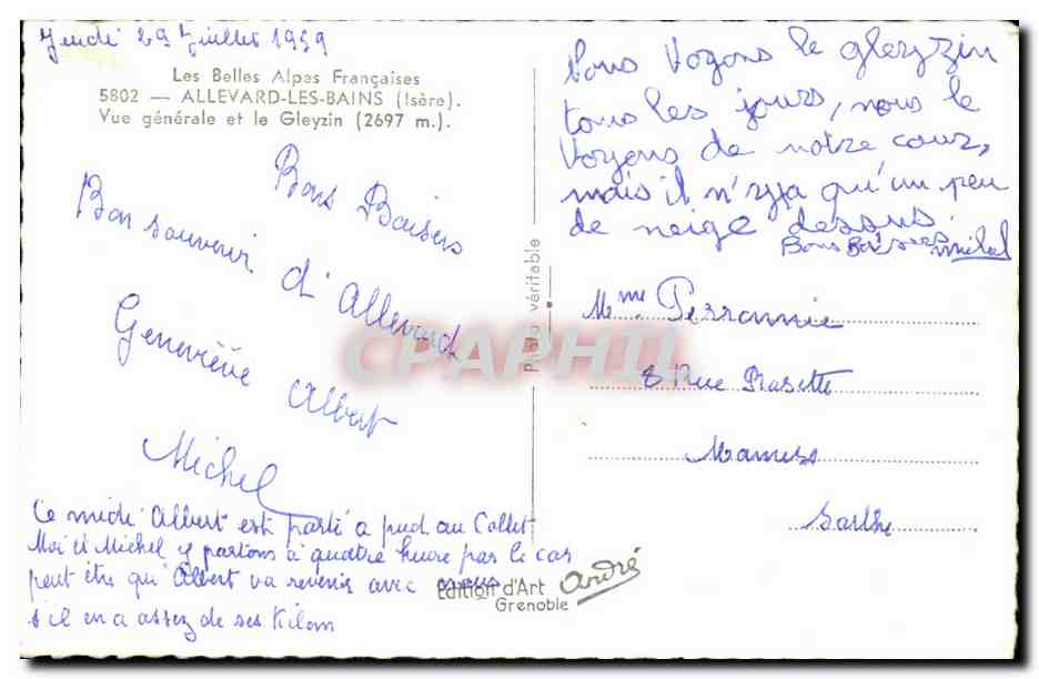 CPA Les Belles Alpes Francaises Allevard Les Bains Generale Et Le Gleyzin — Rückseite