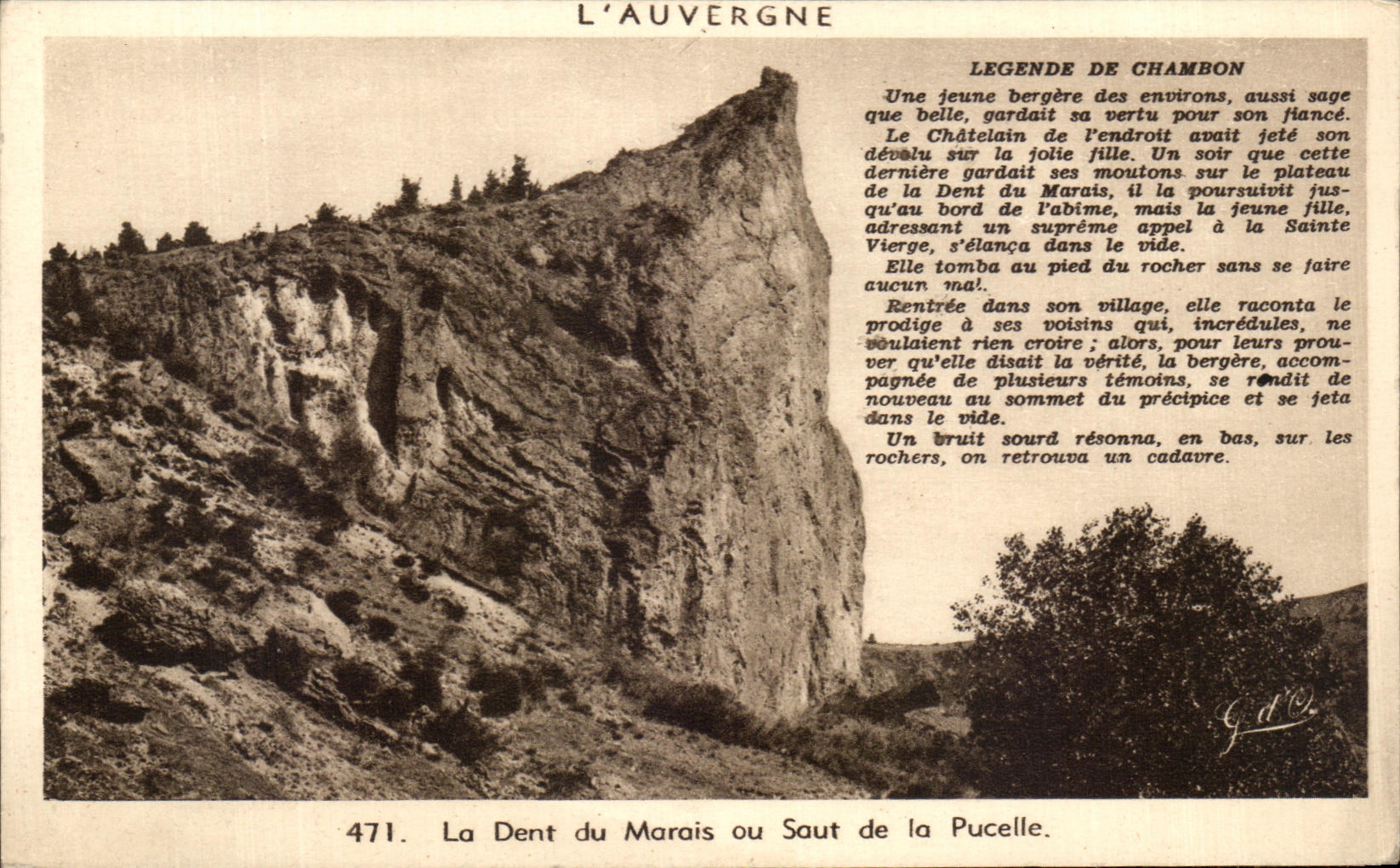 La Dent du Marais ou Saut de la Pucelle — Légende de Chambon — J. Gouttefanges, éditeur