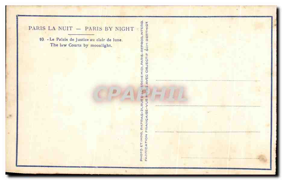 CPA Paris La Nuit Le Palais de Justice au clair de lune  — Rückseite