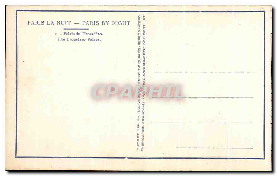 CPA Paris La Nuit Palais du Trocadero  — Rückseite