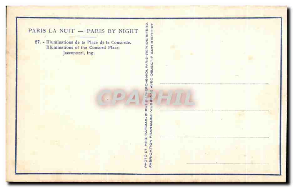 CPA Paris La Nuit Illuminations de la Place de la Concorde  — Rückseite