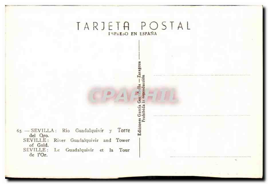 Seville — Rio Guadalquivir et Tour de l'Or — Éditions García Gattabella — Rückseite