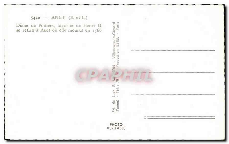 CPA Anet Diane de poitiers favorite de Henri II — Rückseite