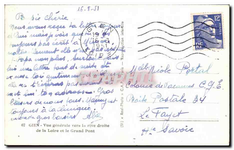 CPA Gien Vue generale vers la rive droite de la Loire et le Grand Pont — Rückseite