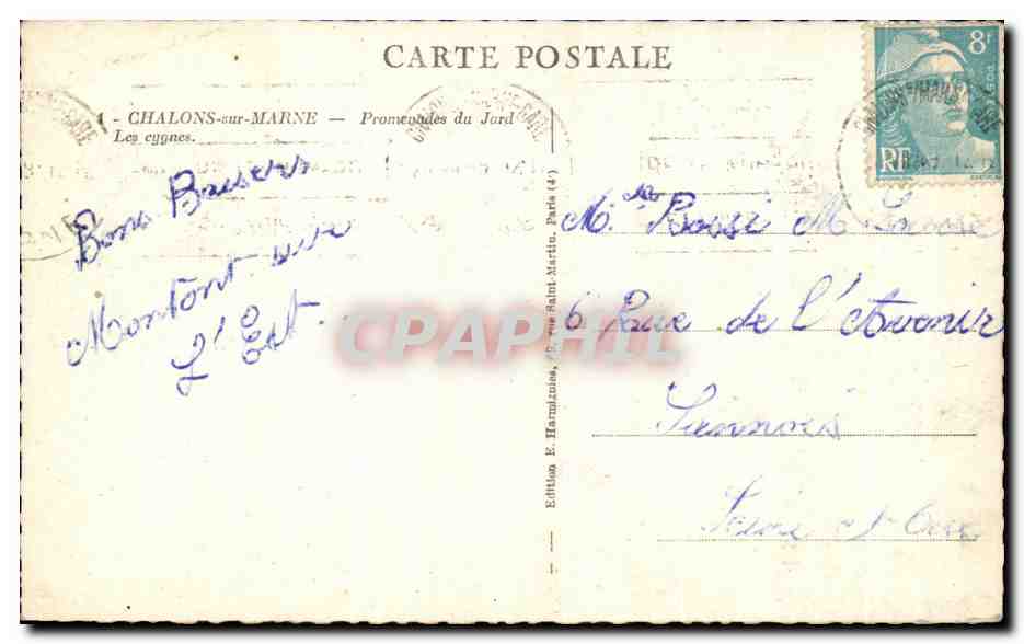 Les cygnes — Promenades du Jord — Édition E. Harmignies, Paris (44) — Rückseite