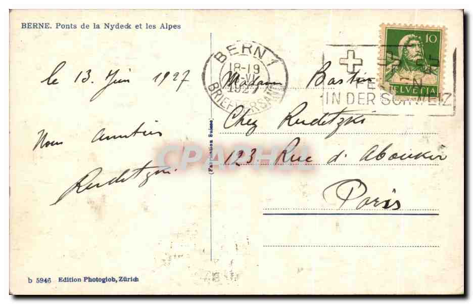 CPA Berne Ponts de la Nydeck et les Alpes — Rückseite