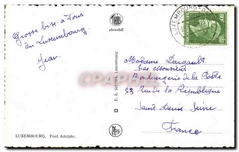 CPA Luxembourg Pont Adolphe — Verso