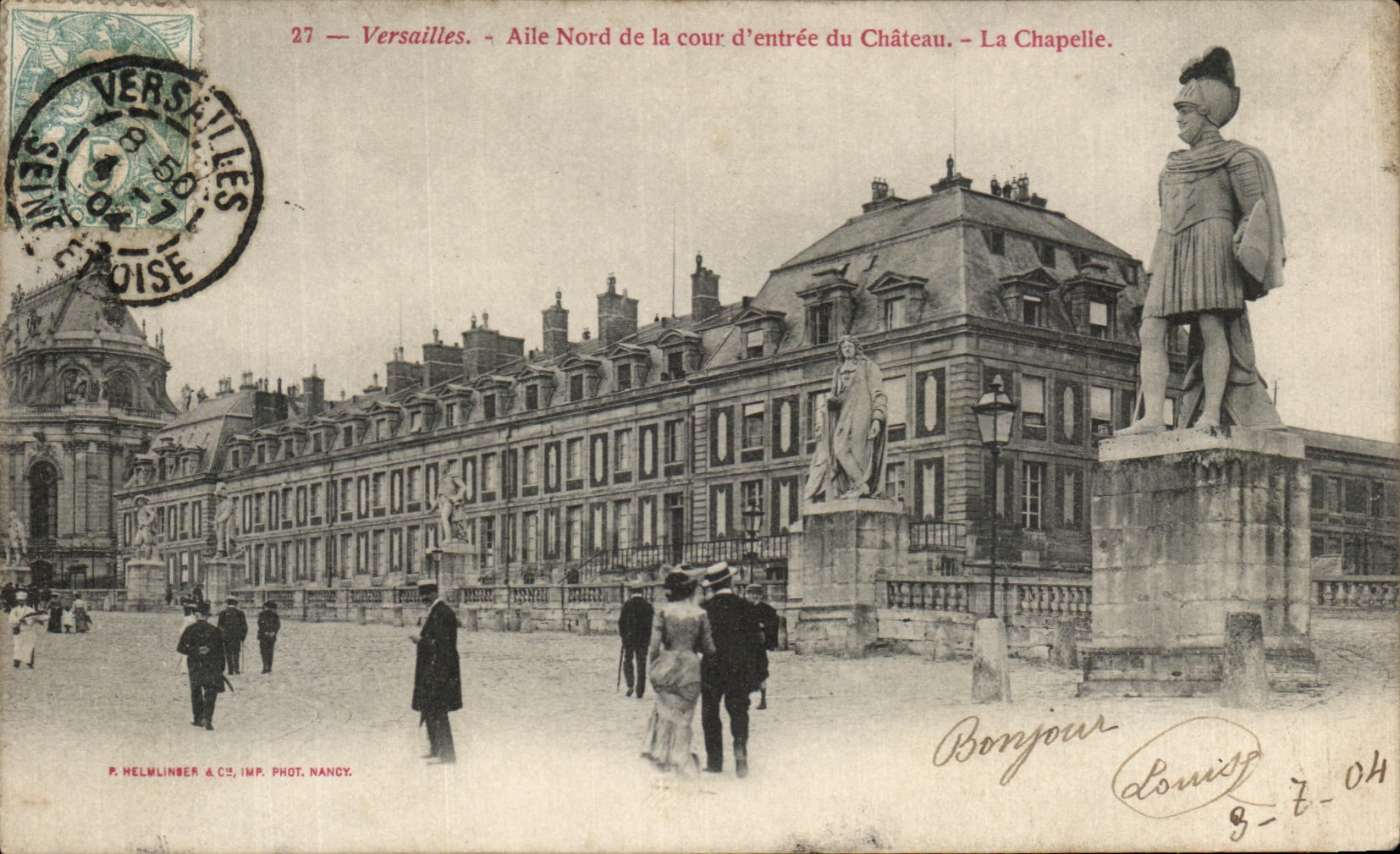 Versailles — Aile Nord de la cour d'entrée du Château. La Chapelle. — P. HELWILINBER & C°, IMP. PHOT. NANCY.