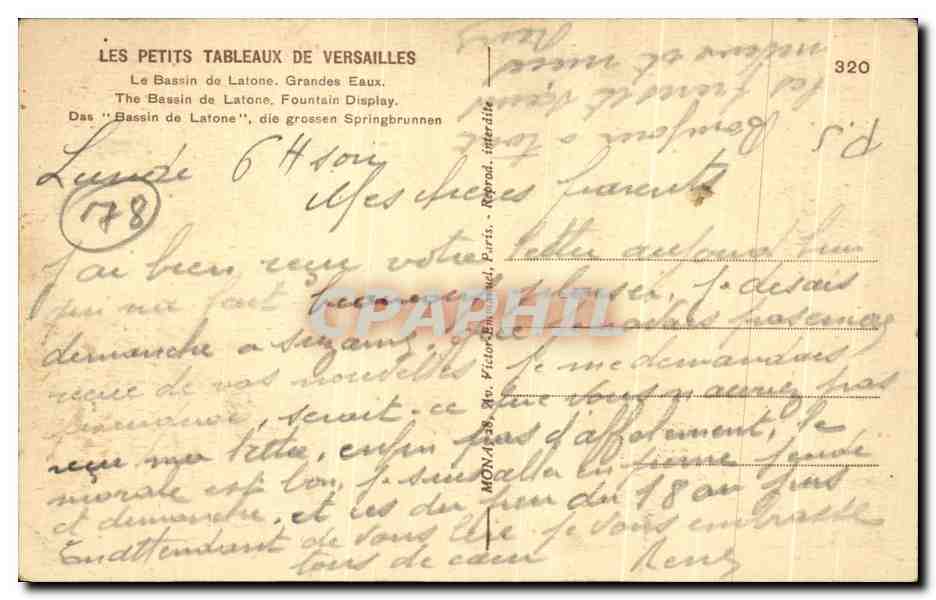 CPA Les Petits Tableaux De Versailles Le Bassin de Latonne Grandes Eaux  — Verso