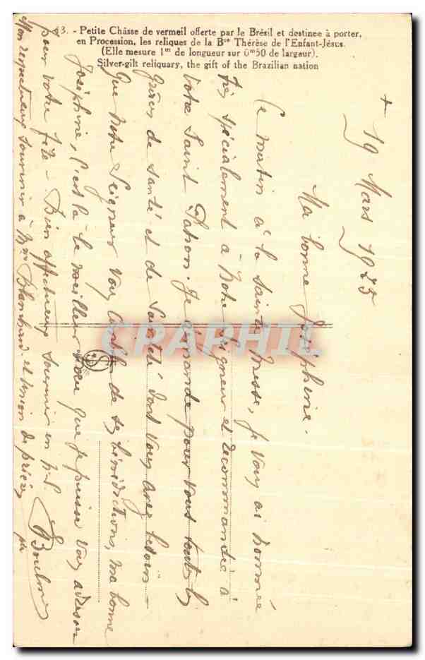 Petite Châsse de vermeil — reliques de la Béthérèse de l'Enfant-Jésus — offerte par le Brésil — 1905 — Rückseite