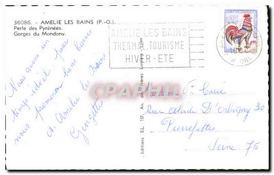 CPA Amelie Les Bains Perle Des Pyrenees Gorges Du Mondony — Rückseite