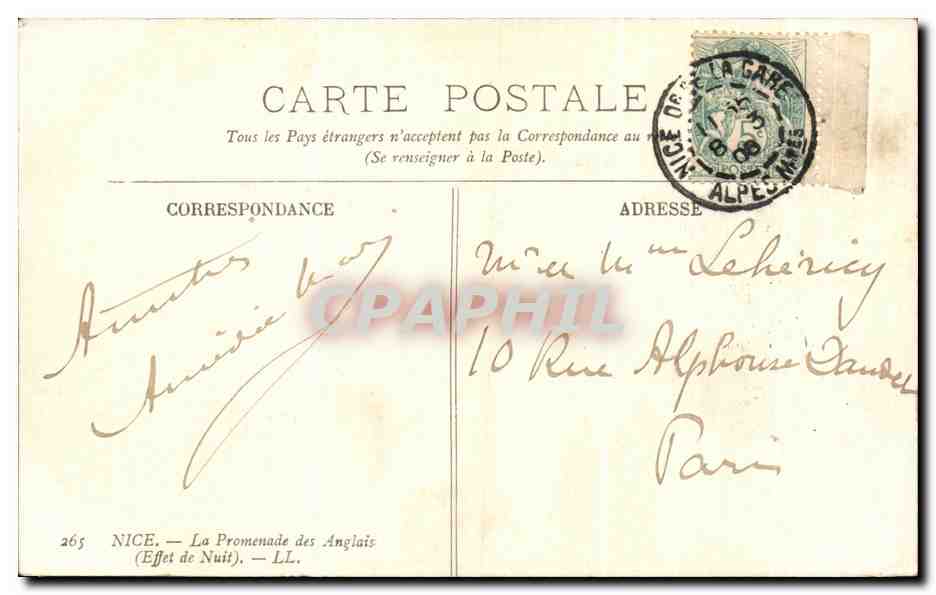 CPA Nice La Promenade Des Anglais — Rückseite