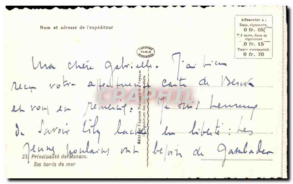 CPA Principaute De Monaco Ses Bords de Mer — Verso