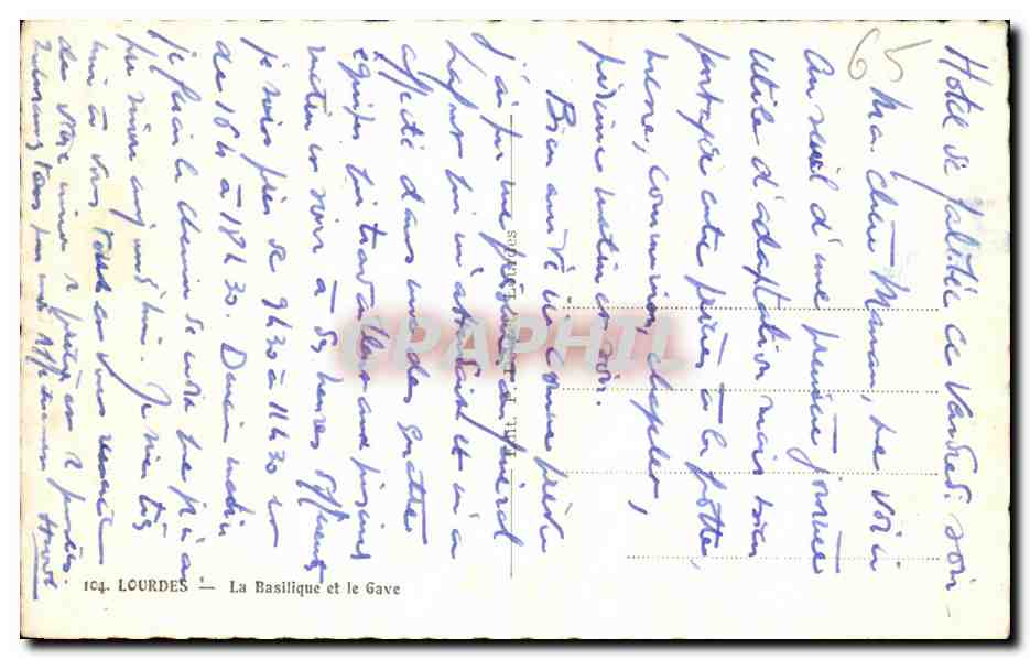 CPA Lourdes la Basilique et le Gave — Verso