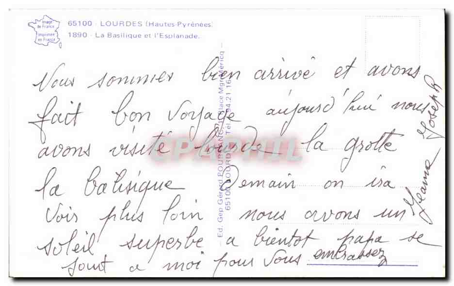 CPA Lourdes La basilique et l'Esplanade — Verso