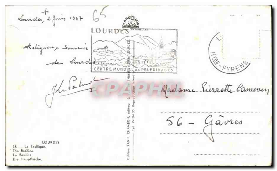 CPA Lourdes La basilique  — Verso