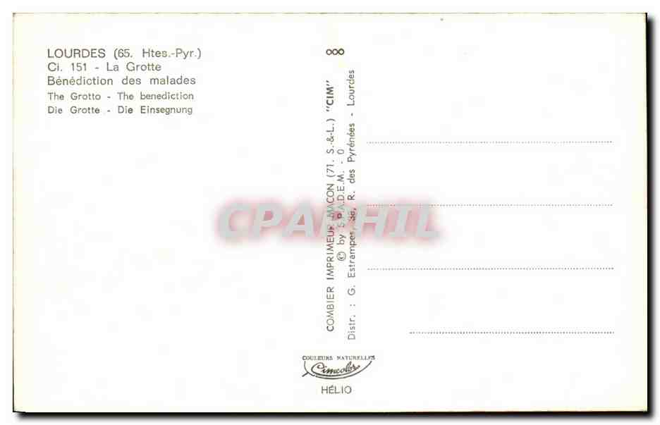 CPA Lourdes La Grotte Benediction des Malades  — Verso