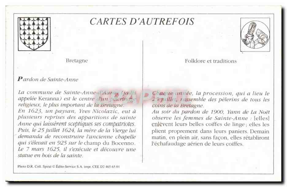 REPRO Pardon de Saint Anne La commune de Sainte anne d'Auray Folklore Costume — Rückseite