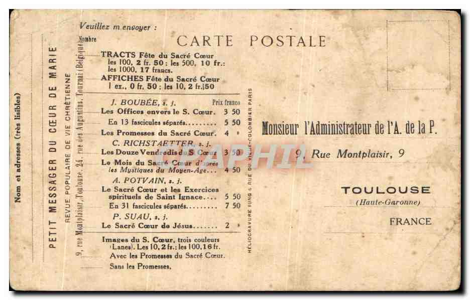 CPA Bernadette Lourdes — Verso