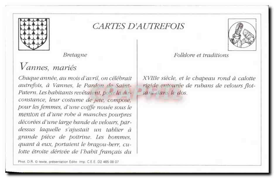 REPRO Vannes Maries de Saint Patern Folklore Costume Mariage — Rückseite