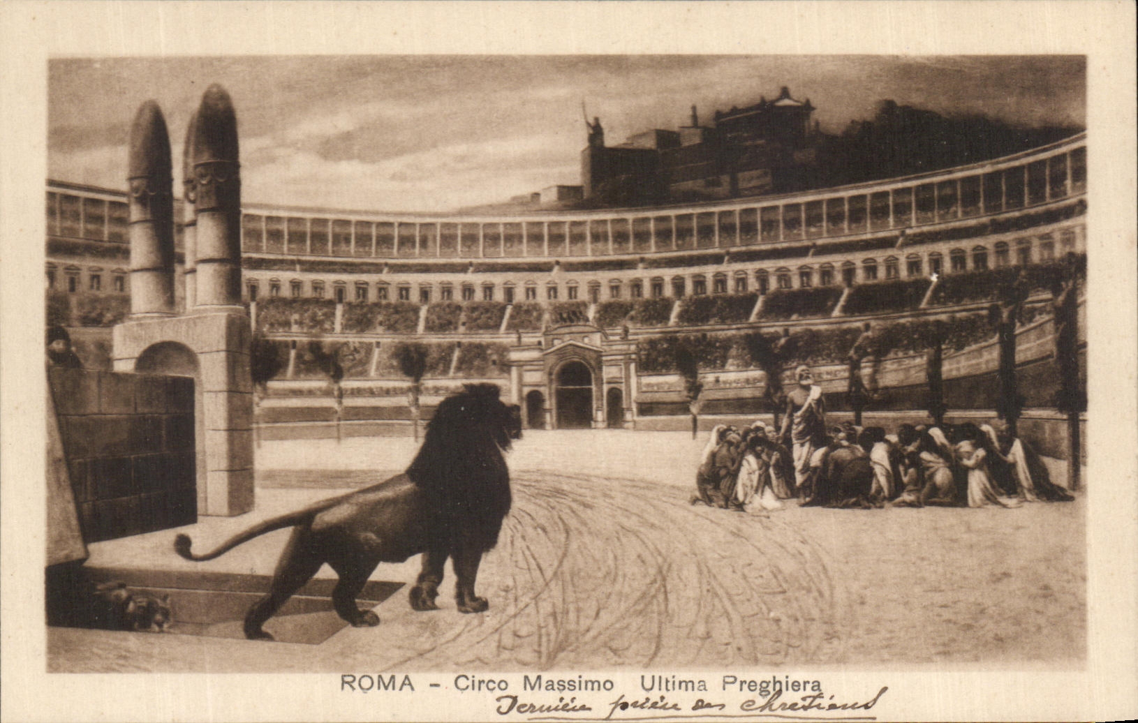 CPA Roma Circo Massimo Uitima Preghiera Lion 