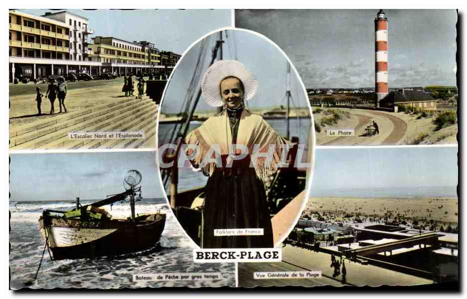 CPA Berck Place Bateau de Peche par gros temps Phare Folklore Plage 