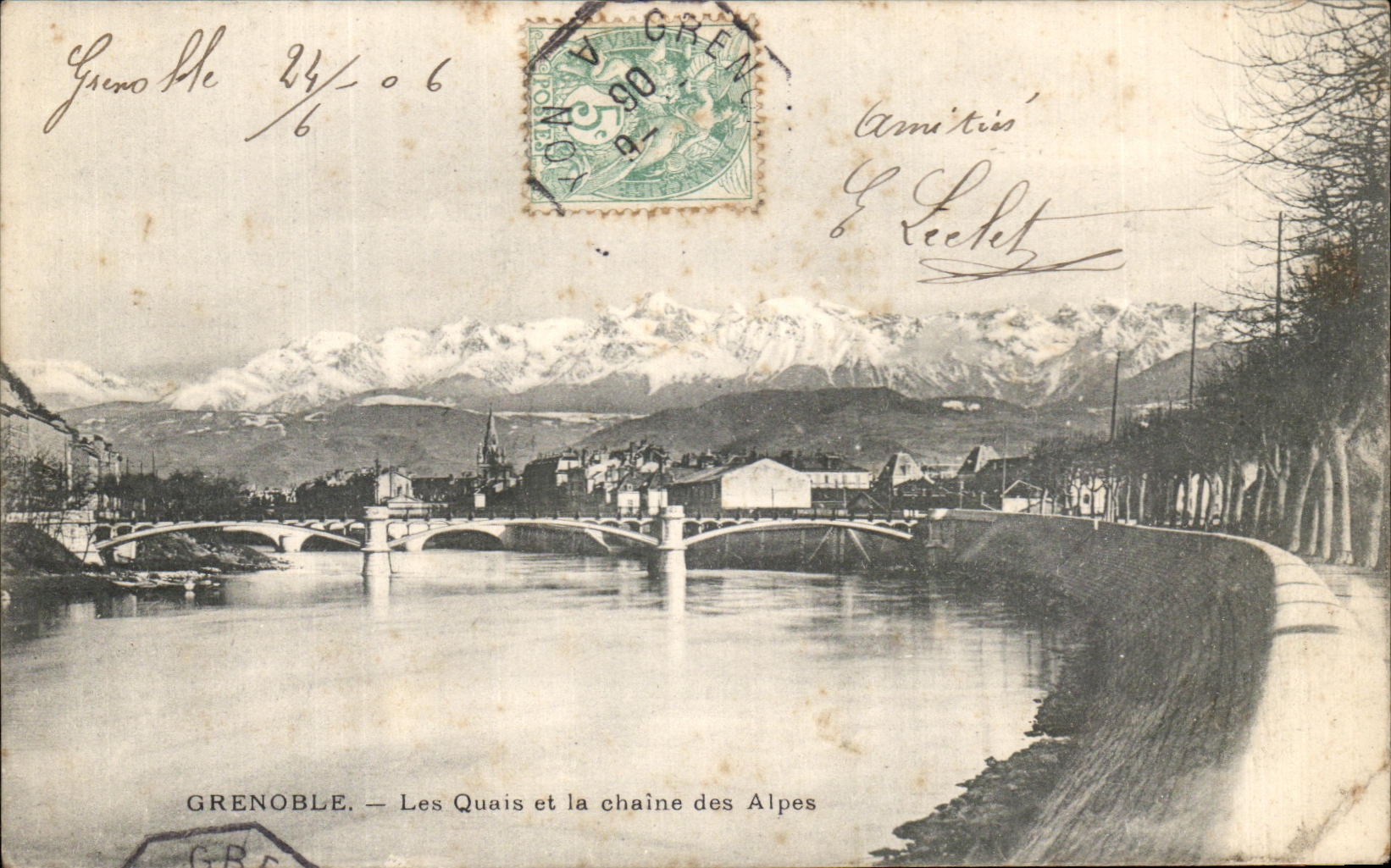 Grenoble — Les Quais et la chaîne des Alpes — éditeur G.R.E.