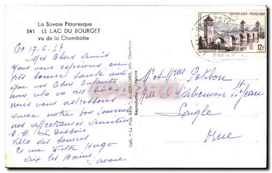 Le Lac du Bourget — vu de la Chambotte — A. Collomb, éditeur, n° 541 — Reverso