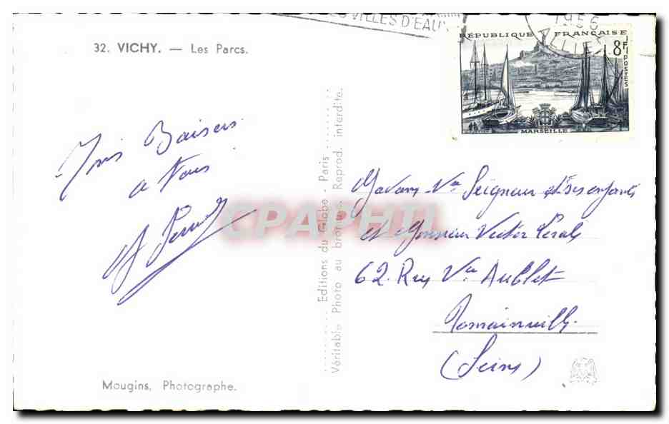 CPA Vichy Les Parcs — Verso