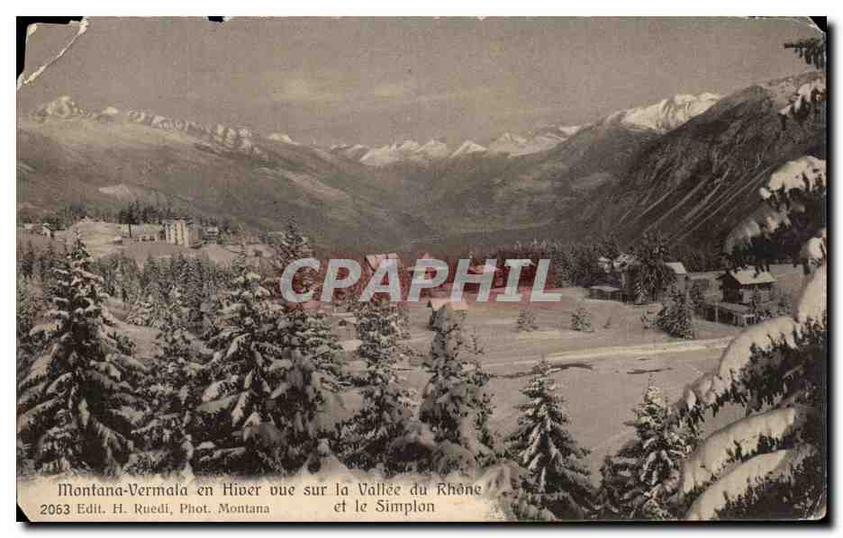 CPA Montana Vermala en Hiver vue sur la Vallee du Rhone et le Simplon 