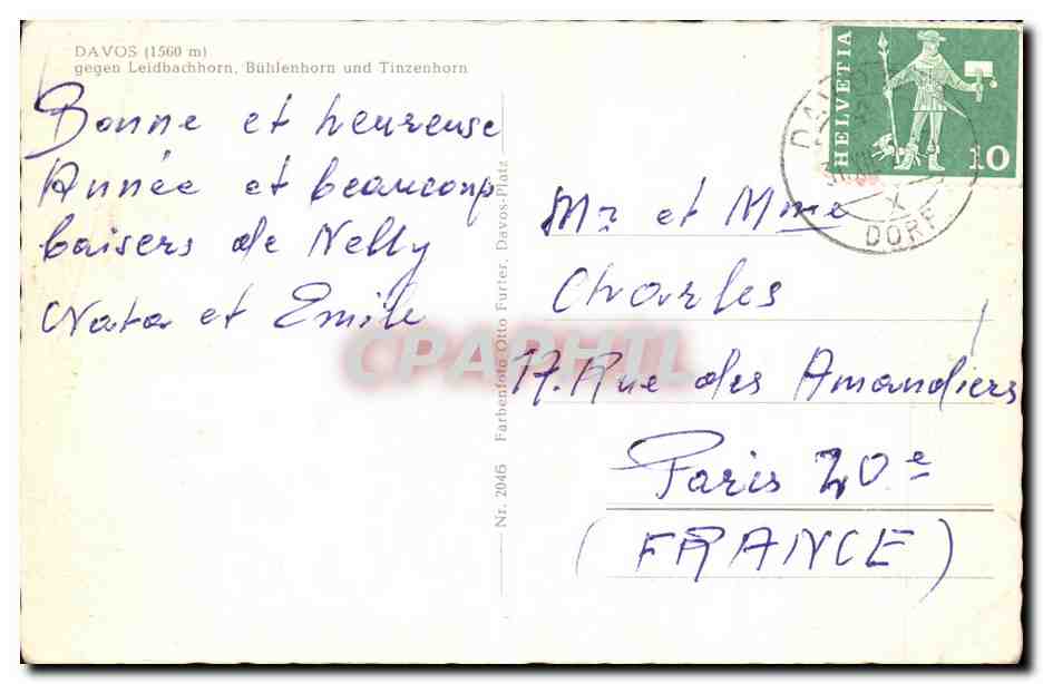Davos — vue panoramique enneigée — Farbpostkarte Otto Furtner, n° 2045 — Reverso