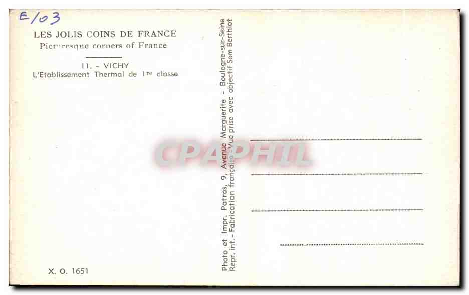 CPA Les Joulis Coins De France Vichy Etablissement thermal — Verso