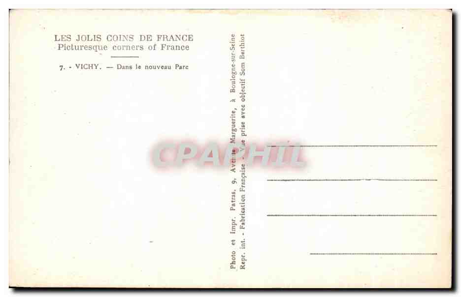 CPA Vichy Dans le nouveau parc — Verso