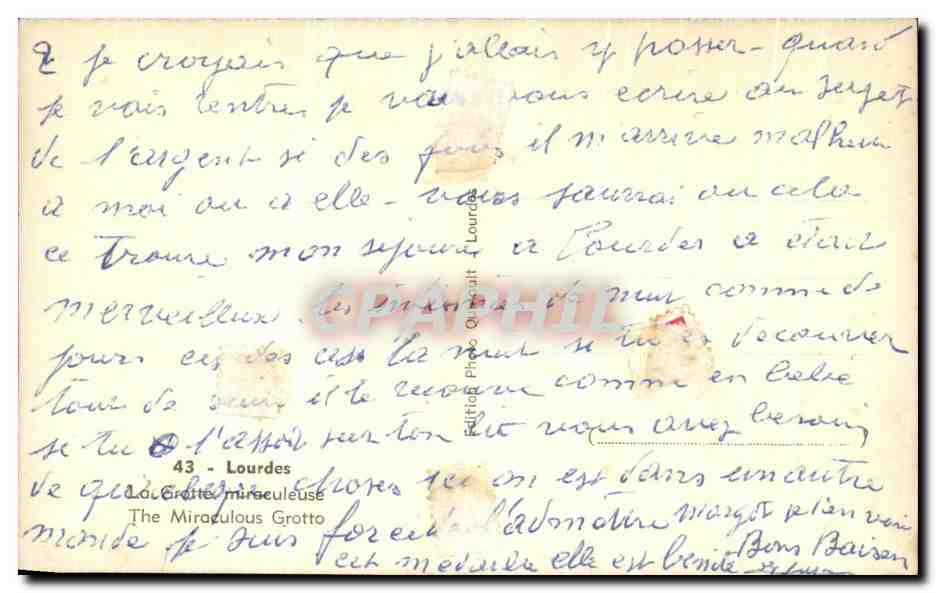 CPA Lourdes La grotte miraculeuse — Verso