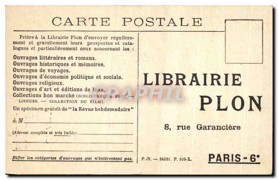 CPA Charles Silvestre Vint D'Obtenir Avec Prodige Du Coeur Le prix Femina Vie Heureuse Librairie plon Garanciere Paris — Rückseite