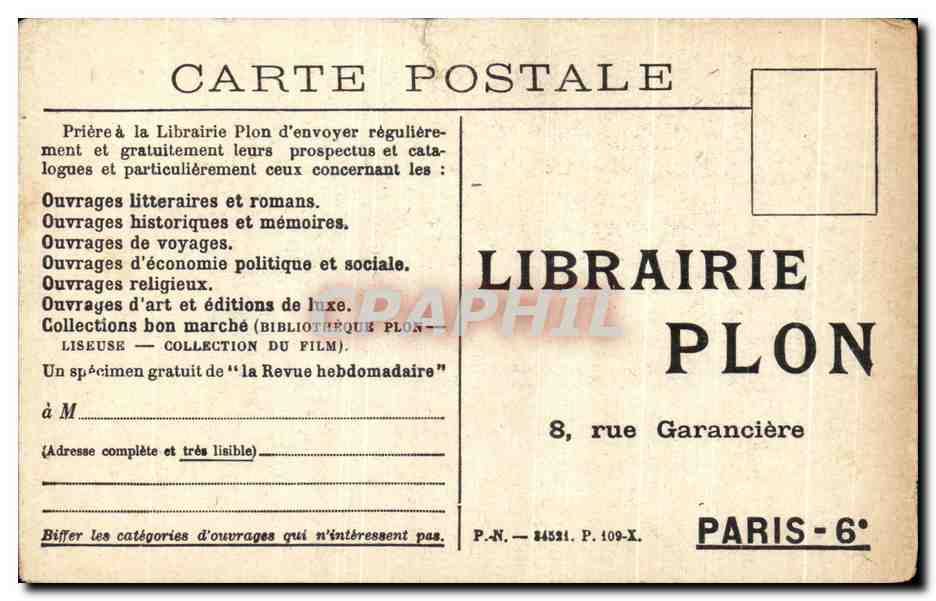 CPA Charles Silvestre Vint D'Obtenir Avec Prodige Du Coeur Le prix Femina Vie Heureuse Librairie plon Garanciere Paris — Rückseite