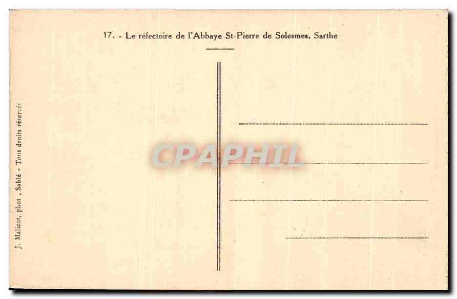 CPA Le refectoire de l'abbaye de St Pierre de Solesmes — Back
