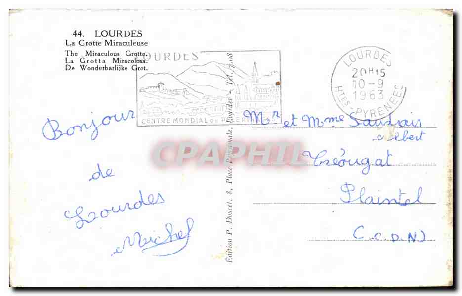 CPM Lourdes La Grotte Miraculeuse  — Verso