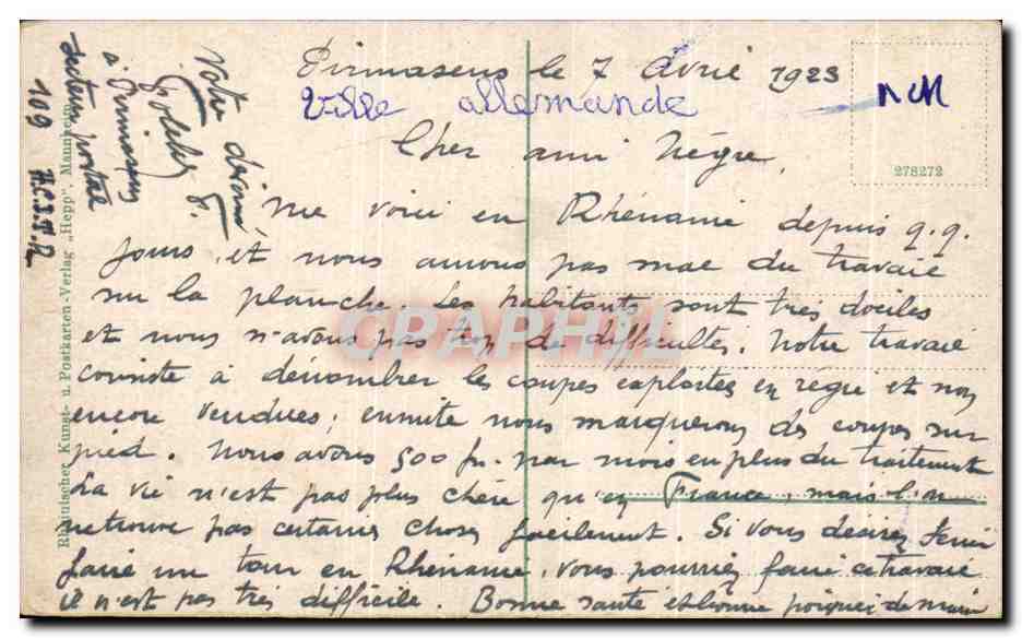 Pirmasens — vue panoramique — éditeur : Rüdiger Kunst- u. Postkarten-Verlag — Verso